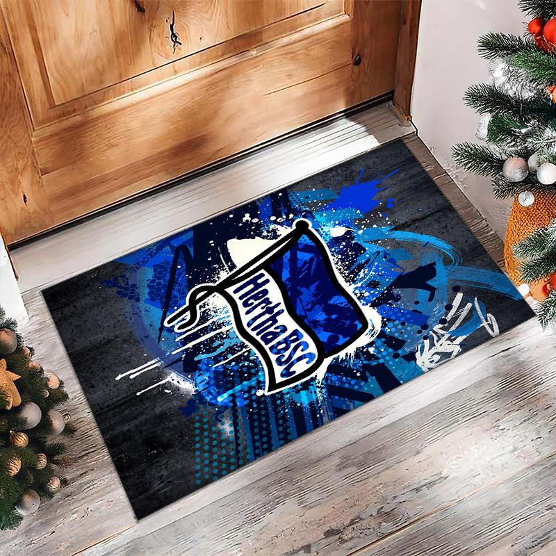 Hertha BSC FC Fußballmuster Weicher Teppich rutschfest für Innenbereiche Sport Dekor Matte für Schlafzimmer