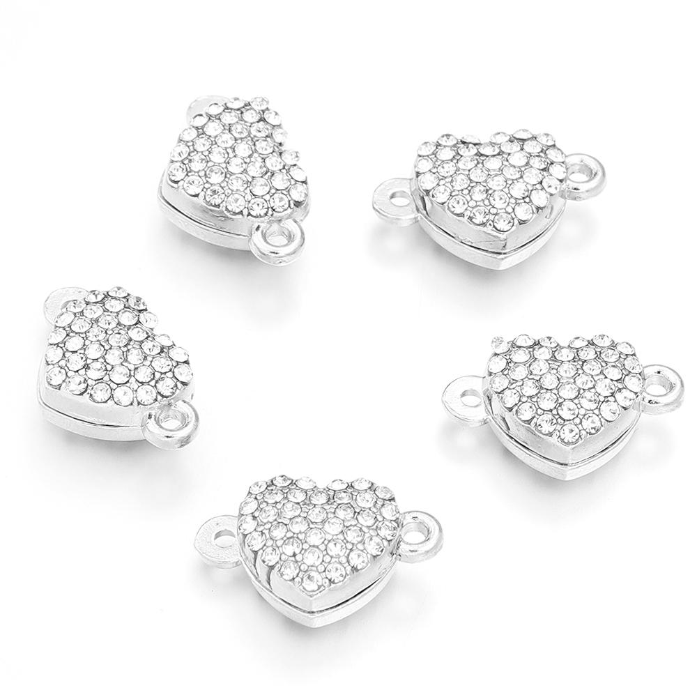 5 pièces Fermoirs Magnétiques en Alliage Strass Cœur Fermoirs Finaux Magnétiques en Métal Connecteur Pour Fabrication de Bijoux DIY Bracelets Collier Fournitures