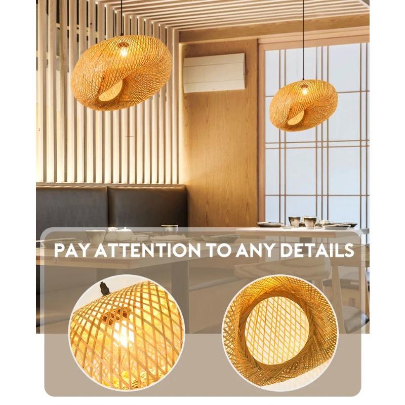 Natural Led Rattan Bamboo Light Fixtures Chinese Style Pendant Light for Home Kitchen Bedroom Decorative Hanging Lampshade