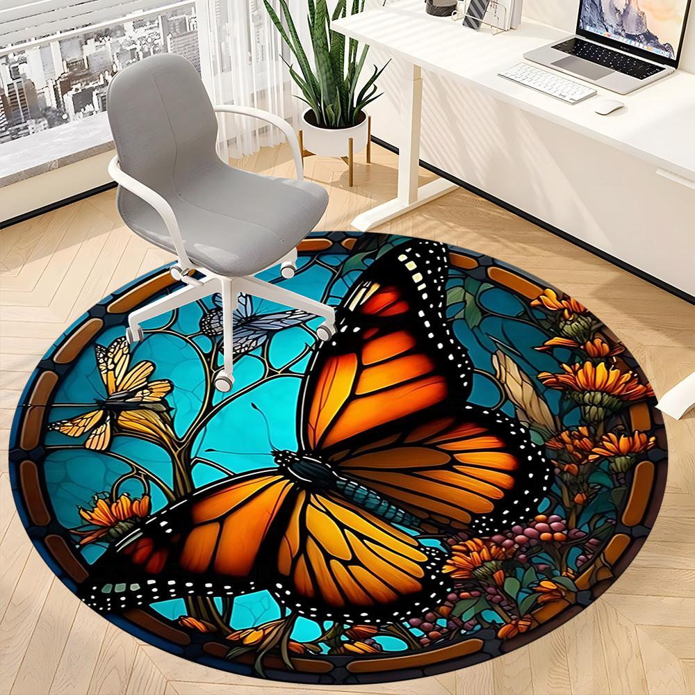 1pc Butterfly Stained Glass Chair Carpet for Office Non-Slip, Machine Washable Rug for Office, Room - Holiday Decor, Machine Made yy251016178