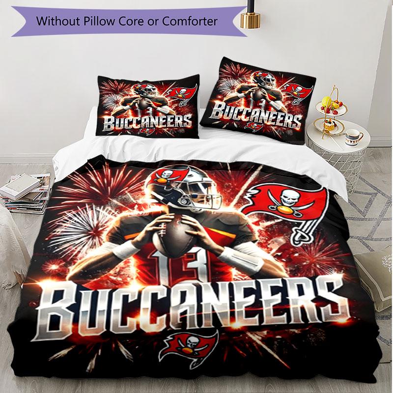 3pcs Duvet Cover Set (1*Duvet Cover + 2*Pillowcase, Without Core), Tampa Bay Buccaneers Print Soft All‑Season Bedding Set, Home Bedroom Decor Gift