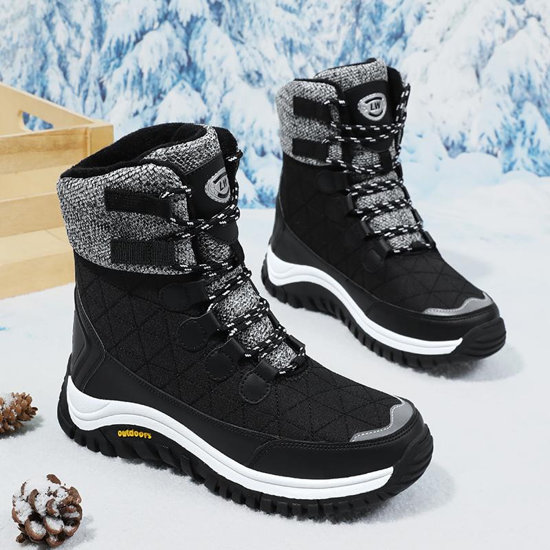 

Женские зимние ботинки, зимние ботинки с мехом, большие размеры, белые, высокие, теплые, водонепроницаемые, для походов на открытом воздухе, размеры 36-42 EU: 36 чёрный