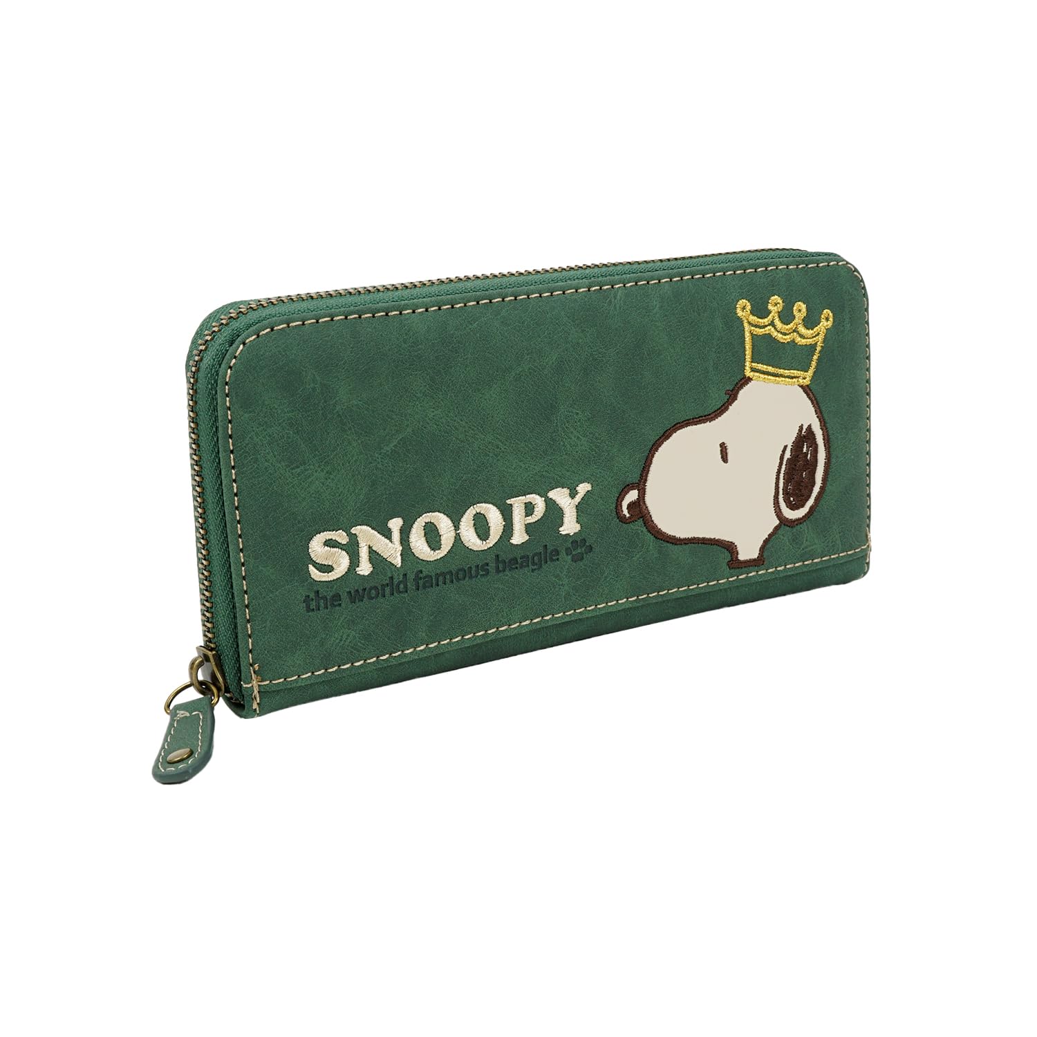 

Довгий гаманець Snoopy з популярним персонажем Снупі та вишитою короною, жіночий, із застібкою-блискавкою по периметру, (Зелений) зелений