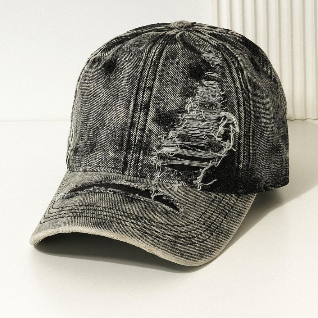 New Men's and Women's Couples Personalized Ripped Baseball Cap Washed Denim Curved Brim Duck Tongue Sun Hat Outdoor Travel