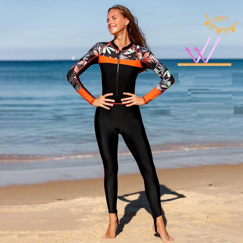 Long Sleeved Snorkeling And Surfing Women's Swimsuit+sports Hot Swimsuit With Chest Cushion For Slimming Belly Covering Quick Drying Diving Suit