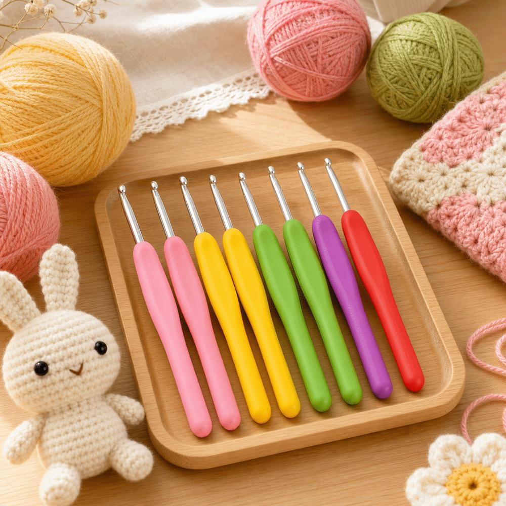 2.5-6.0mm Sizes Crochet Hooks 8 Pieces Yarn Needles Set Comfortable Knitting Needles For Beginners