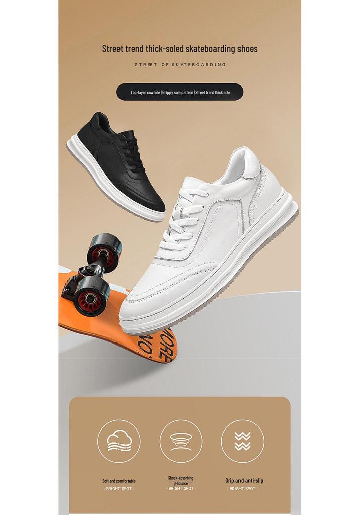 Men's White Sports Casual Shoes: Spring/Autumn Style, Thick Sole, Youthful, Versatile, Fashionable, Comfortable Board Shoes.