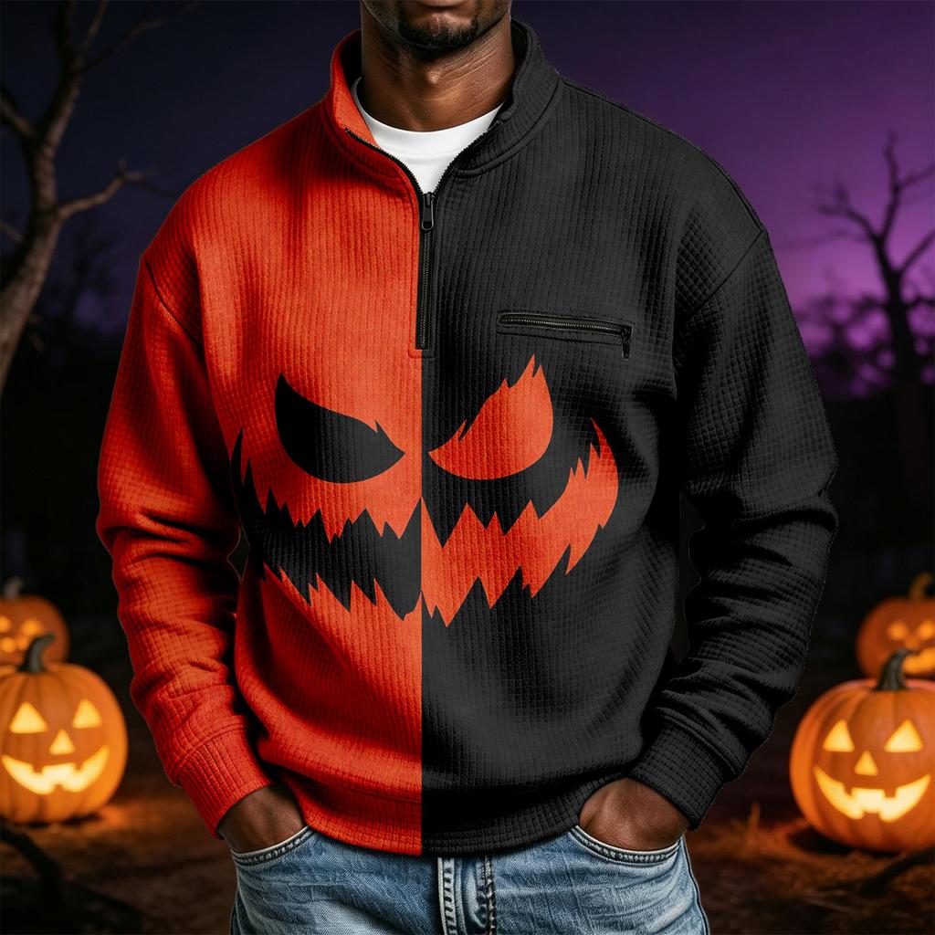 Men's Halloween Print Neck Long Sleeve Sweatshirt