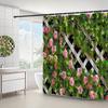 1pc Modern Rose & Greenery Shower Curtain - Elegant Polyester Bathroom Decor with Lattice Design, Machine Washable