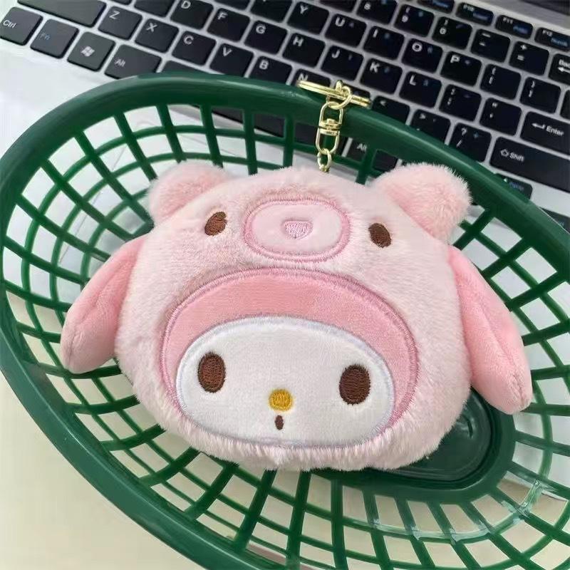 Kuromi Plush Keychain Wallet Melody Cinnamoroll Plushies Coin Purse Earphone Organizer Bag Pendant Key Ring Girls Gifts