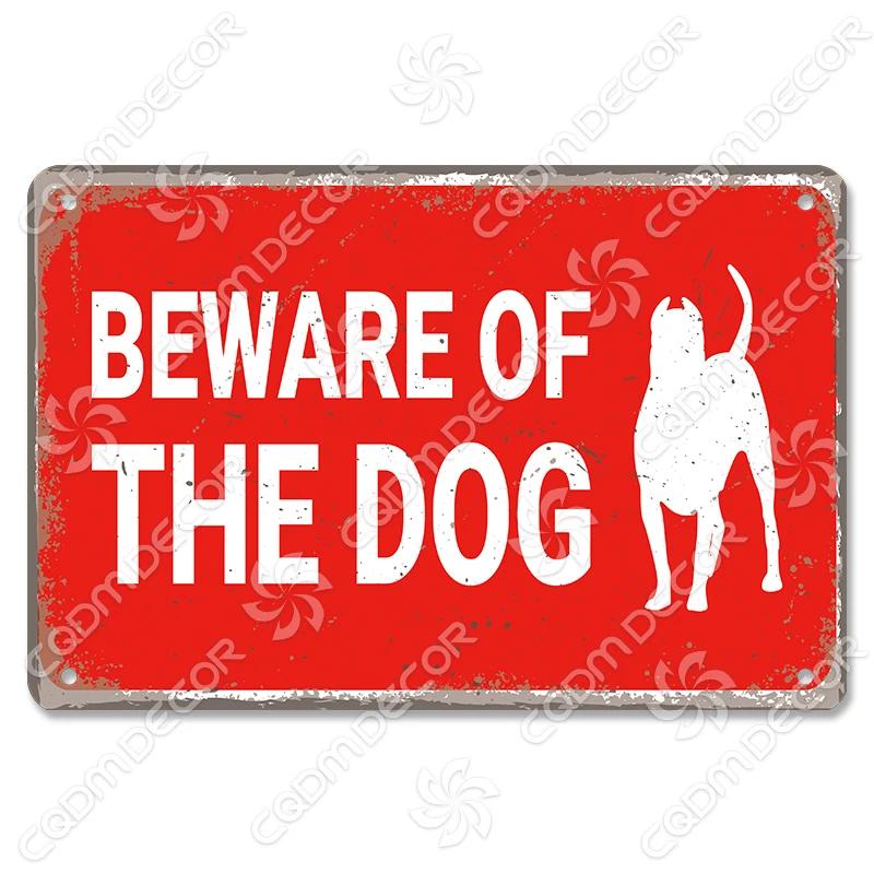Beware of Dog Warning Tin Sign Metal Plate Caution Danger Dogs Vintage Poster Metal Plaque Garden Backyard Farm Home Wall Decor