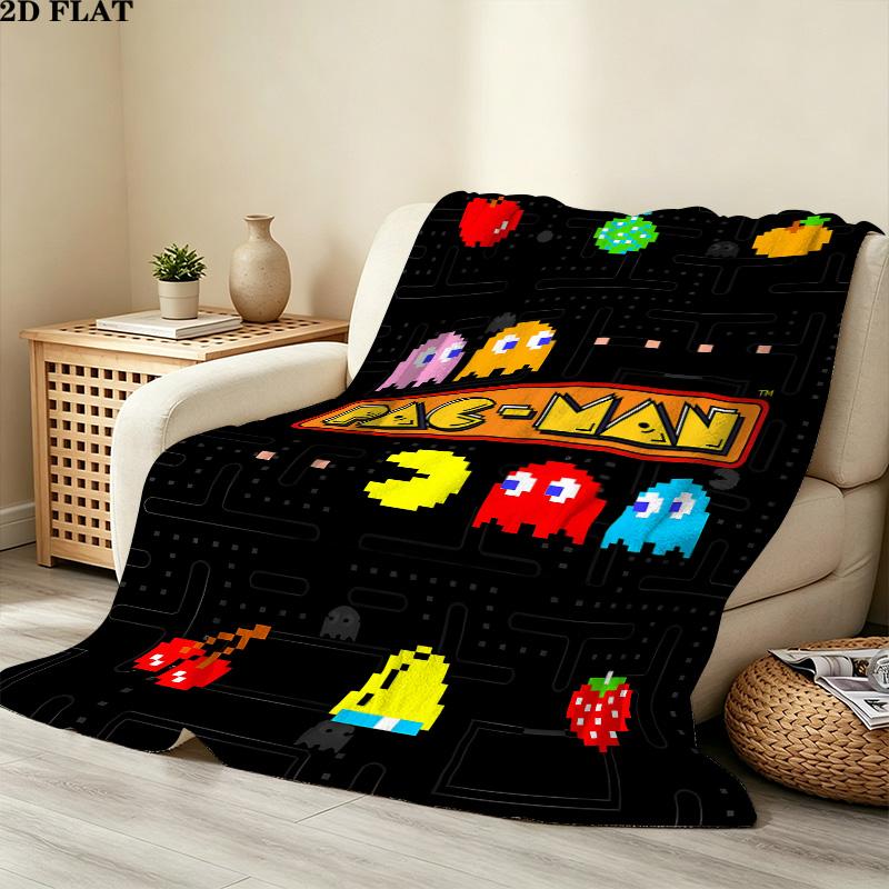1PC Pacman Patterned Flannel Blanket Suitable For All Seasons For Home Decor Warmth And Comfort Gifts Holiday Present