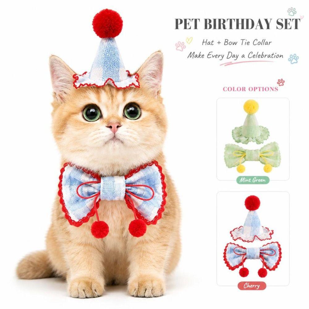 Bow Tie Pet Party Hat Set Drool Towel Pet Photo Prop Cute Mini Doggy Bandana  For Dog