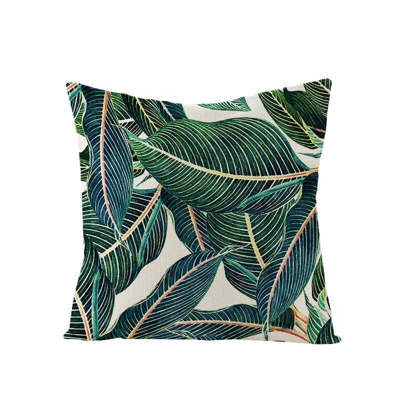 Tropical Green Leaf Linen Pillowcase - Nordic Style Sofa Cushion Cover