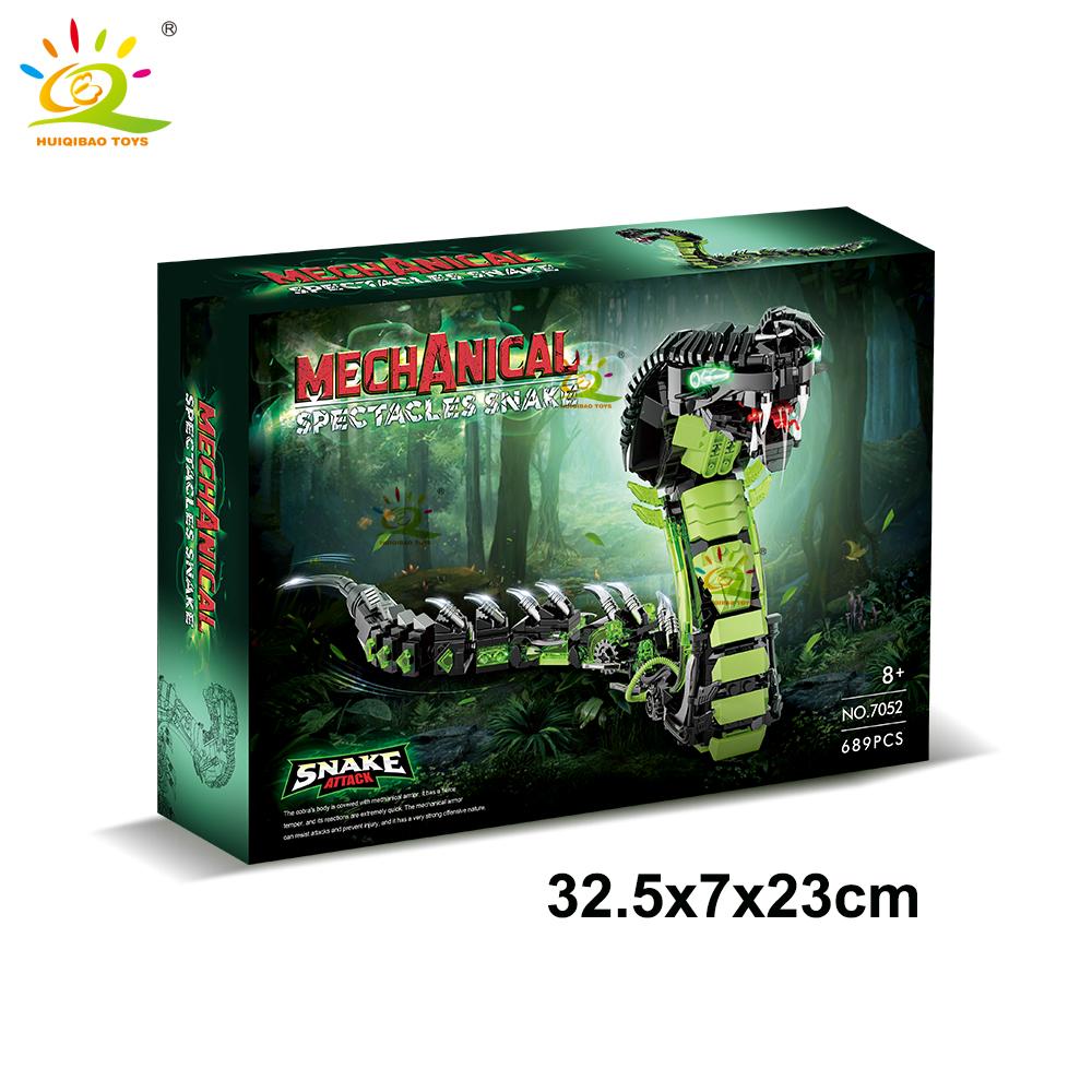 HUIQIBAO MOC Cobra Snake Animal Model Building Block Bricks Assembly Construction Toy For Children Kid DIY Game Home Desk Decor