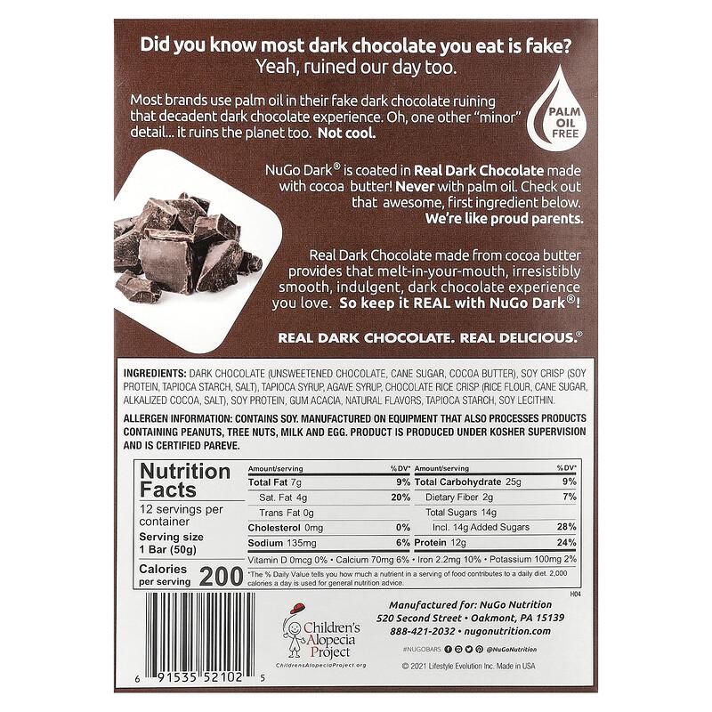 Dark® Protein Bars, Chocolate Chocolate Chip, 12 Bars, 1.76 oz (50 g) Each