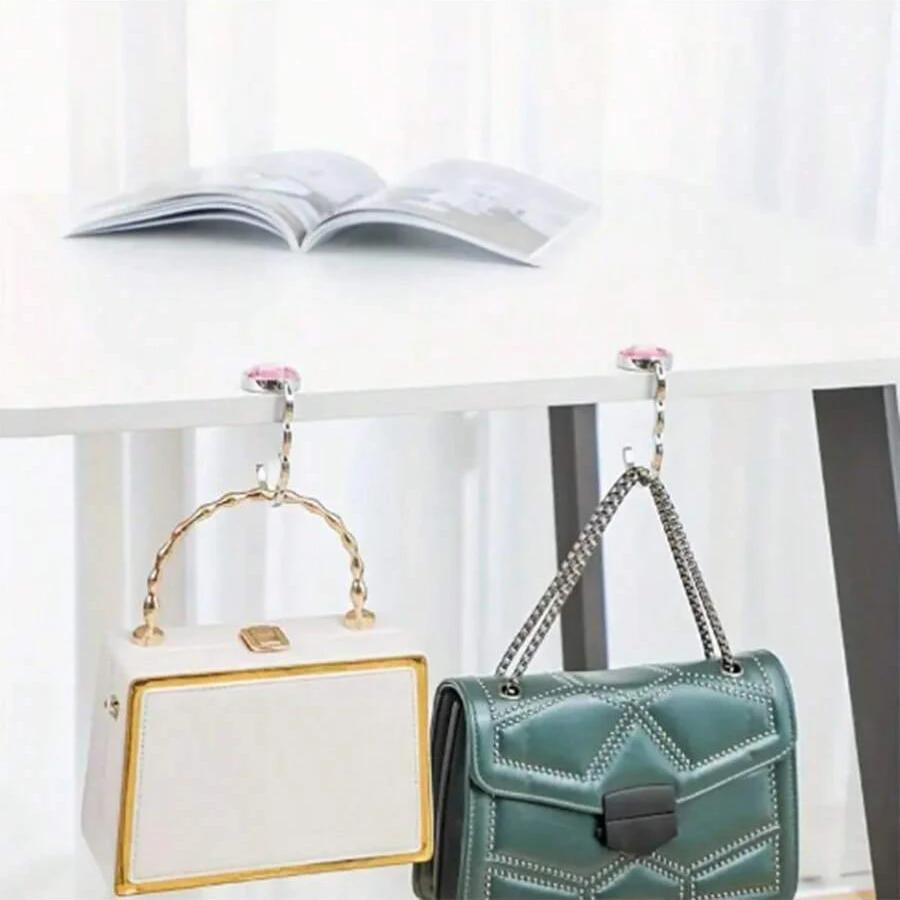 Portable Round Acrylic Hook Student Table Hook Lattice Crystal Bag Hanger Folding Metal Multifunctional Gift Bag Hook