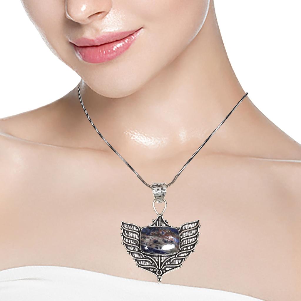 Anhänger Sodalith Silber Edelstein Schmuck Handarbeit vergoldet Sterling Natur