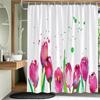 Plant Leaves Flower Bath Curtains Set Garden Floral Drum Tower Fabric Bathroom Decor Splash Resistant Partition Bath Curtains