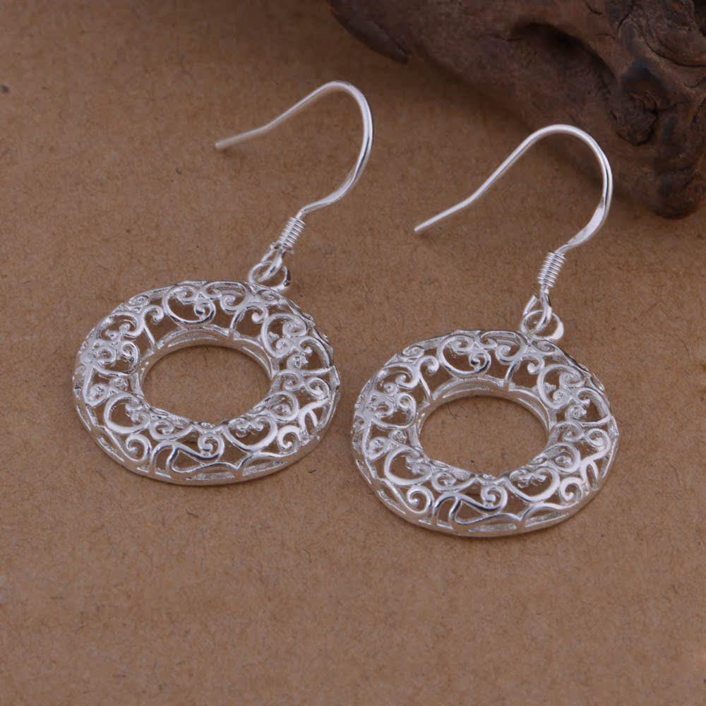 925 Sterling Silver Hollow Flower Circle Earrings - Korean Style