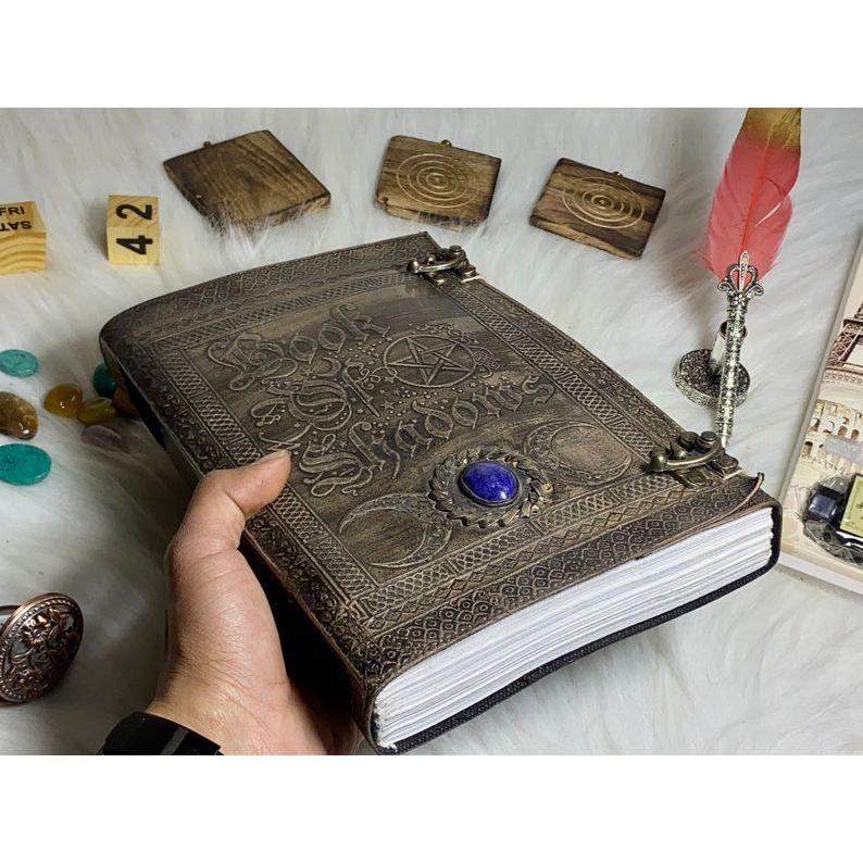 Book of Shadows Vintage Leather Journal Grimoire Journal with Handmade Deckle Edge Paper Gifts for Men and Women