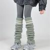 Women Thicken Ribbed Knit Leg Warmer Preppy Style Double Striped Leg Covers Snow Boot Cuffs Over Knee Stacked Long Socks