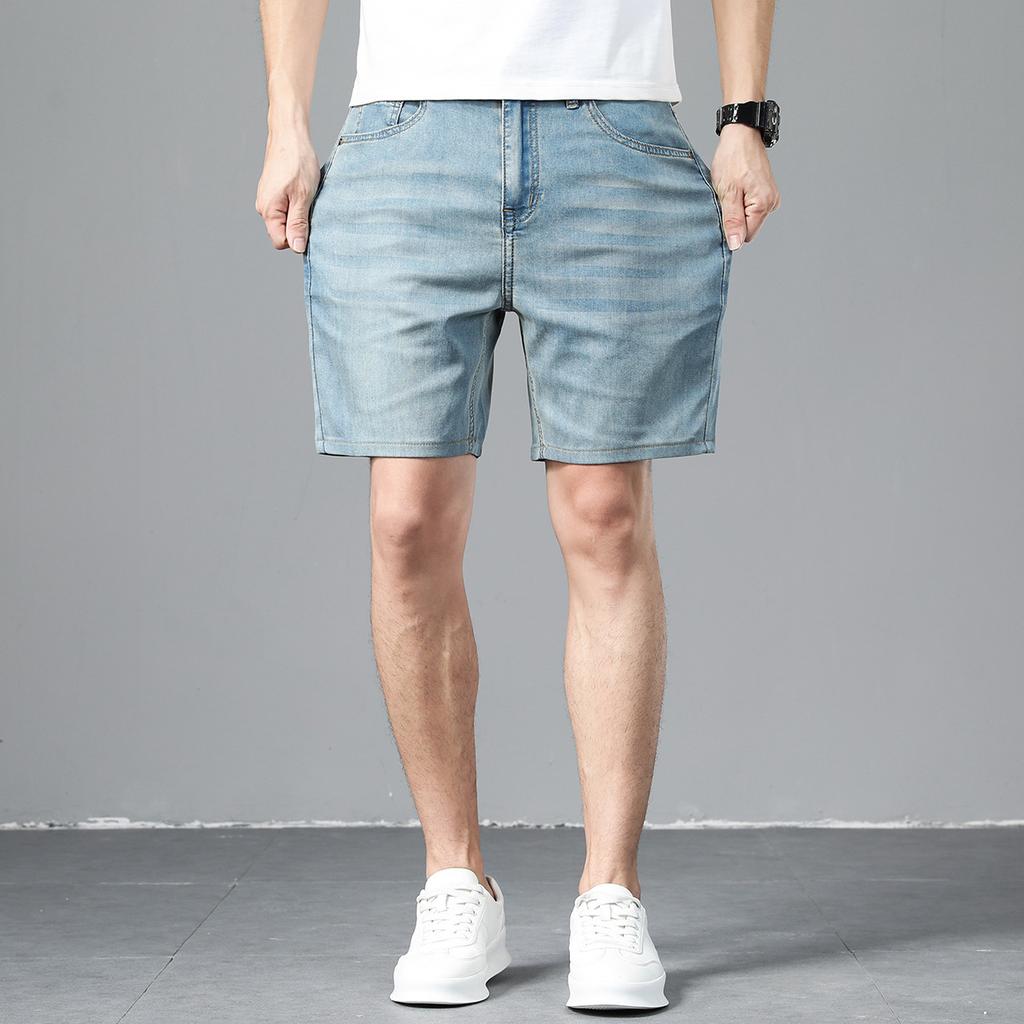 Ultra-thin Tencel Soft Denim Shorts Men's Loose Straight Casual Stretch Versatile Quarter Shorts Summer Trend