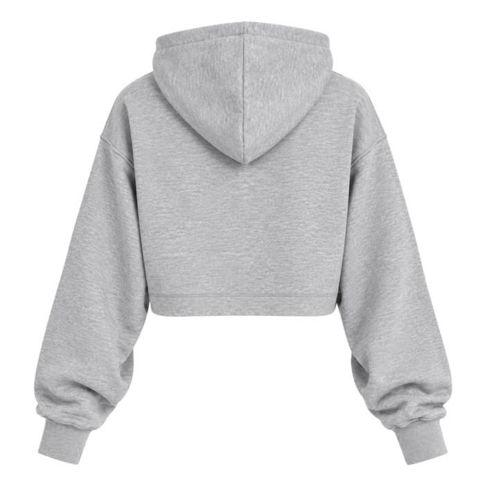 Sweat Crop Oversize à Capuche Femme Gris Chiné – 290 g/m² - Gris