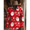 Weihnachtsparty Bluse Damen Weihnachtsmann 3D Druck Langarmshirts Lässige Bluse Knöpfe Herbst Oberteile Für Damen