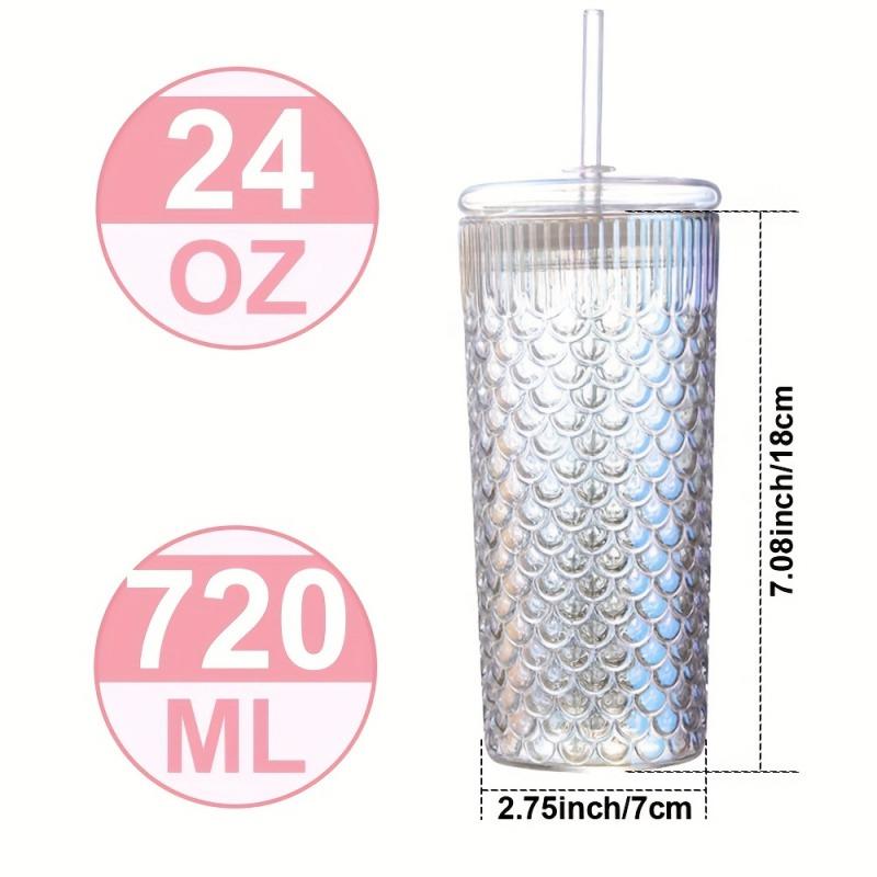 24OZ Creative Fish Scale Glass Straw Cup With Lid Transparent Glasses Mug Iced Coffee Cup For Juice Milk Tea Water Cup Drinkware