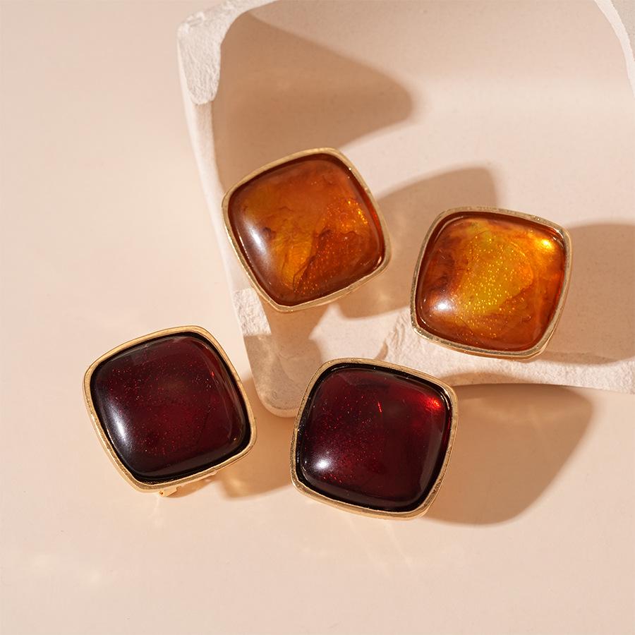 Iridescent Resin Geometric Sterling Silver Earrings for Women - Vintage, Minimalist, High-End Style