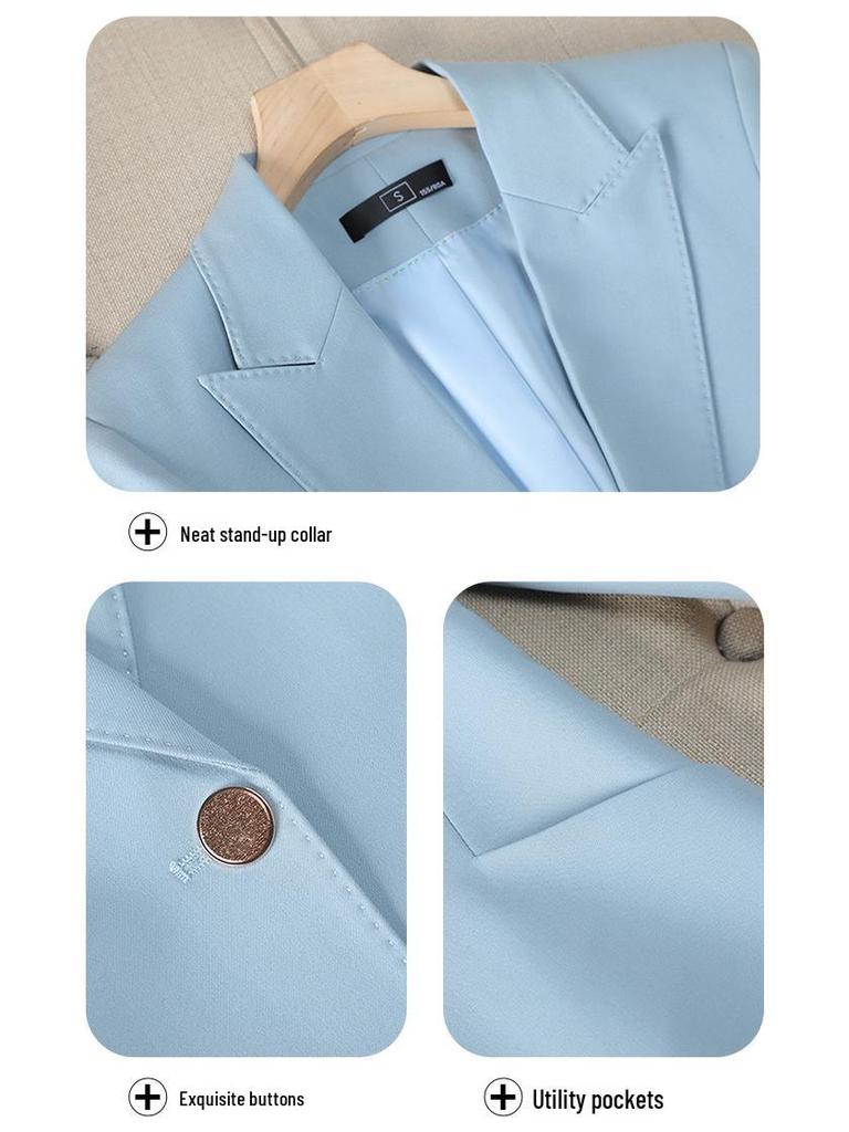 Women's Single-Breasted Navy Blue Long Sleeve Suit Jacket - Professional Spring/Autumn Formal Wear for Managers