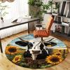 1PC Cow Sunflowers Office Round Area Rug, Under Office Chairs Bedroom Living Room Home Decor, Carpet for Office -1110122