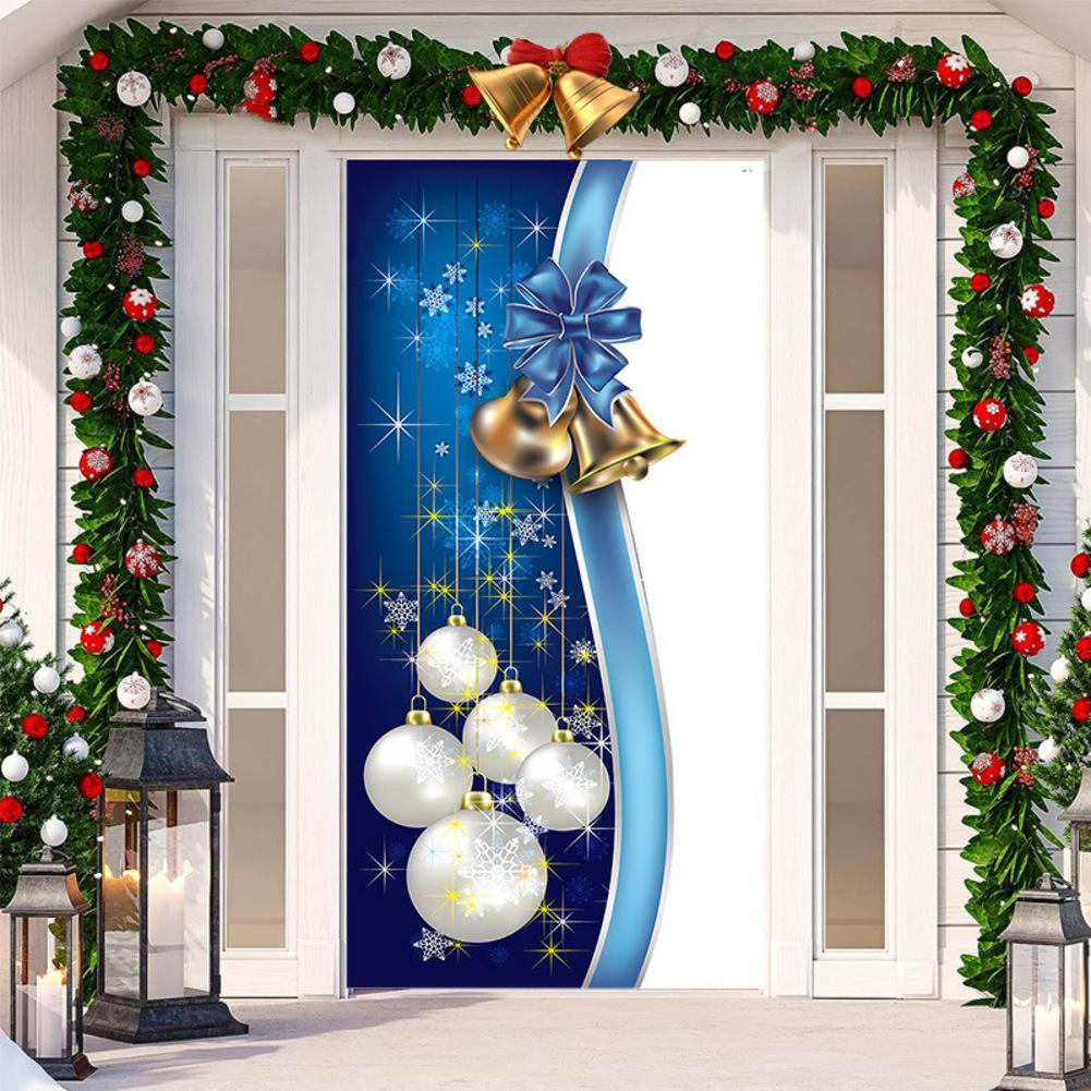 Colorful Christmas Door Casing Stretchy Fabric Curtain 200x90cm Festive Hanging Cloth Sticker For Holiday Season Home Decoration