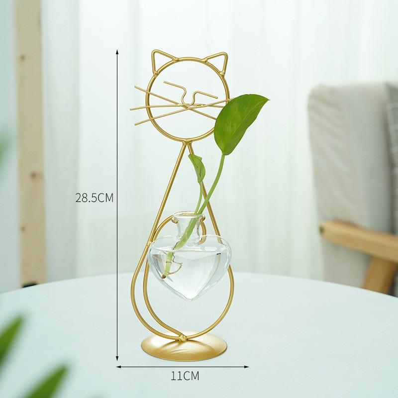 Metal Cat Flamingo Desktop Heart Glass Planter Terrarium Vase Stand Holder Indoor Hydroponic Propagated Plant Jars Garden Decor
