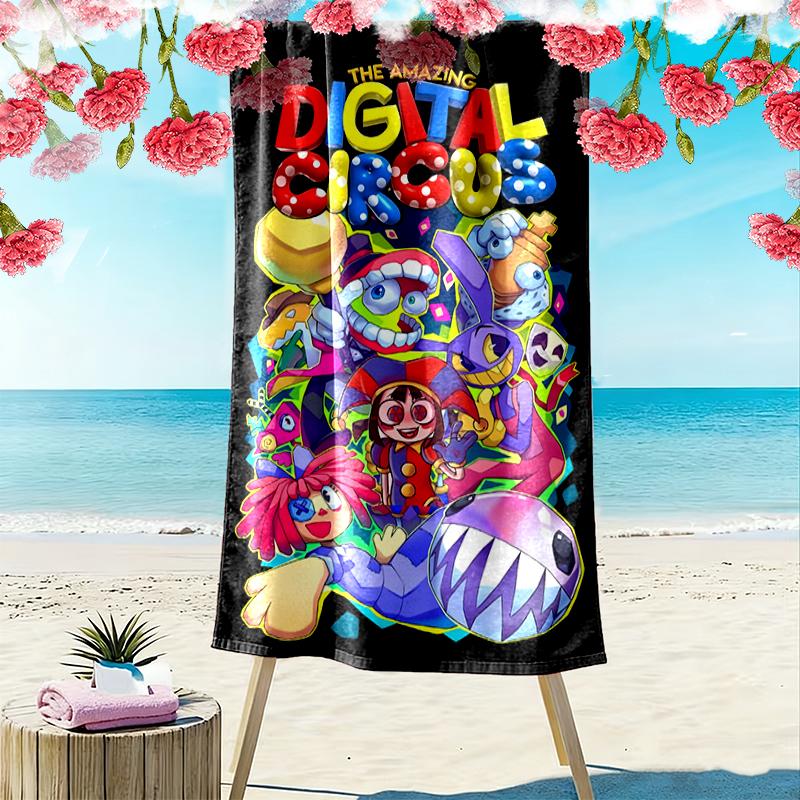 1 pièce La Serviette de Plage Amazing Digital Circus, Parfaite pour les Activités en Plein Air, Fournitures de Voyage d'Été Idéales, Comme Cadeau pour les Festivals