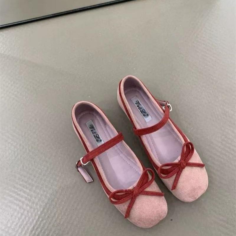 

Туфли на плоской подошве с бабочкой и ремешком-пряжкой, квадратный носок, женские туфли на распродаже 2025 года, высококачественные милые туфли на плоской подошве 40 розовый