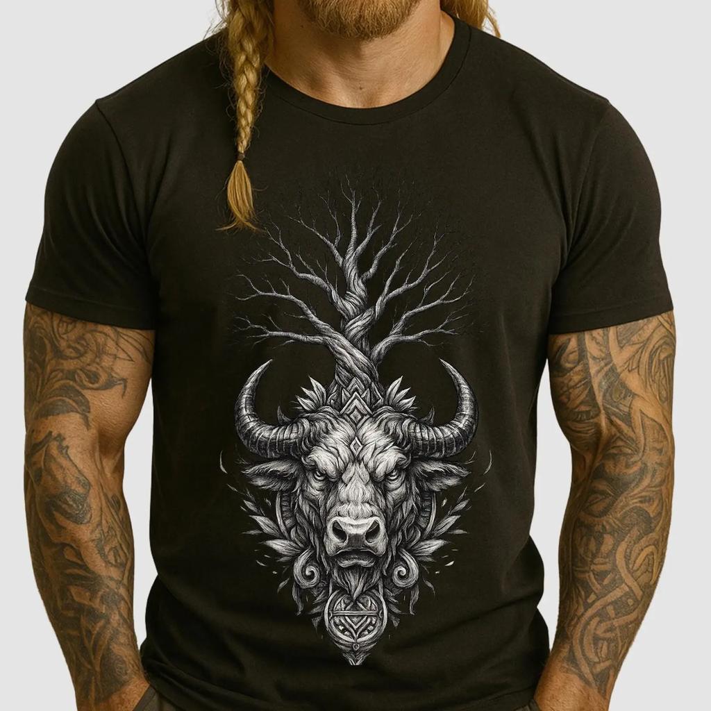 Yggdrasil Bull T Shirt Norse Mythology Tree Of Life Viking Strength Animal Symbol S 4xl Vintage Stylish Casual Fashion