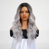 ALAN Long Ombre Dark Root to Grey Paruky Vlnité kudrnaté syntetické paruky pro ženy Denní Cospaly Natural Party Tepelně odolné