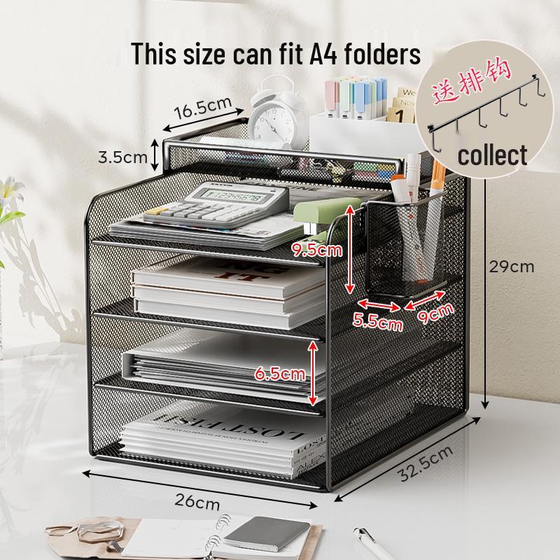 Desktop Metal File and Document Holder - Layered Office Rack & Book Stand