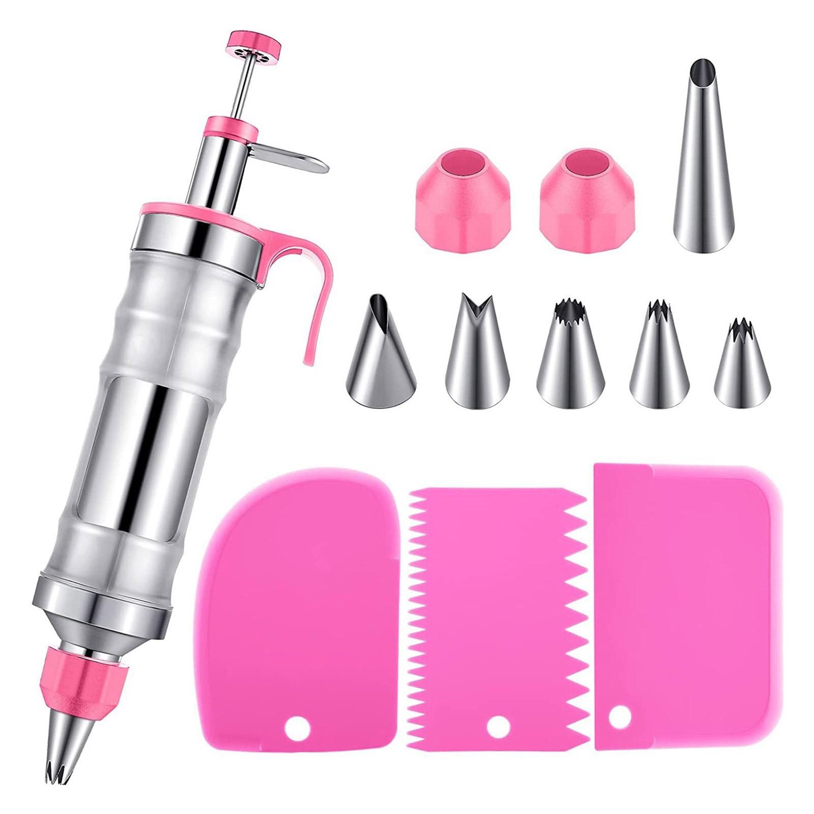 

Набор пистолетов для украшения торта Инструмент для украшения десертов Шприцы Насадки для глазури Скребки для крема из нержавеющей стали розовый