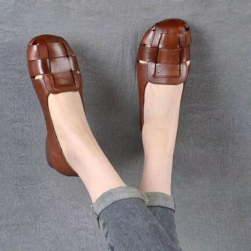 Light mouth woven shoes low heel comfortable hollow shoes women's single shoes spring and summer new breathable single shoes