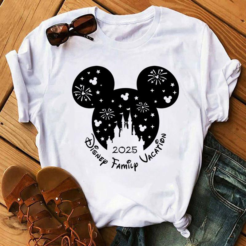 2025 Disney Trip Graphic T-shirt Kawaii Cartoon Printed T Shirt Summer Female Casual Short Sleeve Streetwear White Tops Tees