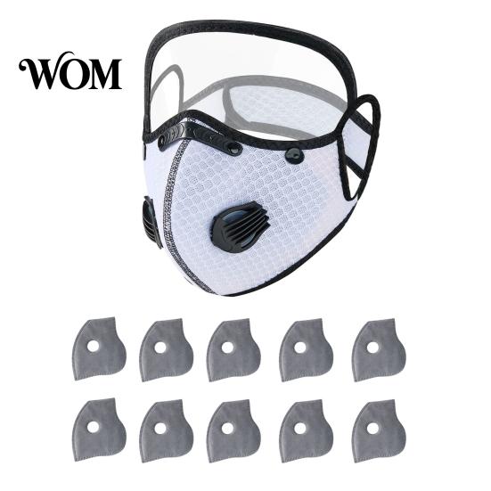 Cycling Face Guard Reusable Carbon Filter Dust Mask with Adjustable Goggles, 6-Layer Outdoor 10 Filters, Protection Breathing Valve, Eye Shield