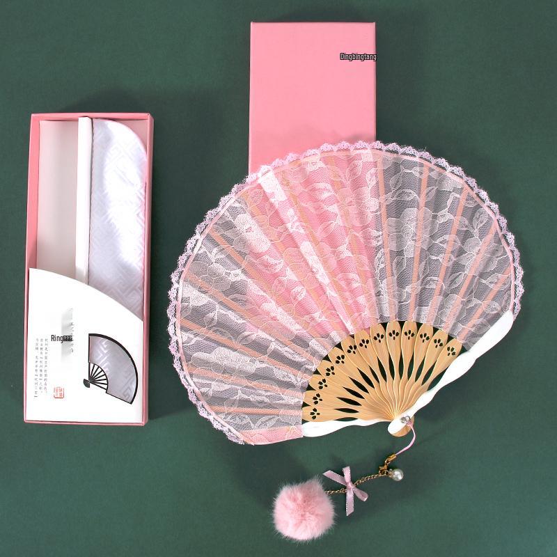 Classic Black Lace Cheongsam Folding Fan - Portable Chinese Style Summer Dance Fan for Ladies