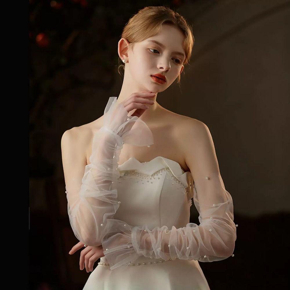 Lace Bridal Long White Gloves Versatile Brides Arm Cuffs  Women,Brides,Bridesmaid
