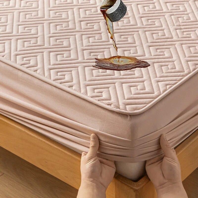 Waterproof Mattress Protector Single/Double/Queen/King Size Bed Cover Mattress Pad Breathable Noiseless Fitted Sheet Soild Color