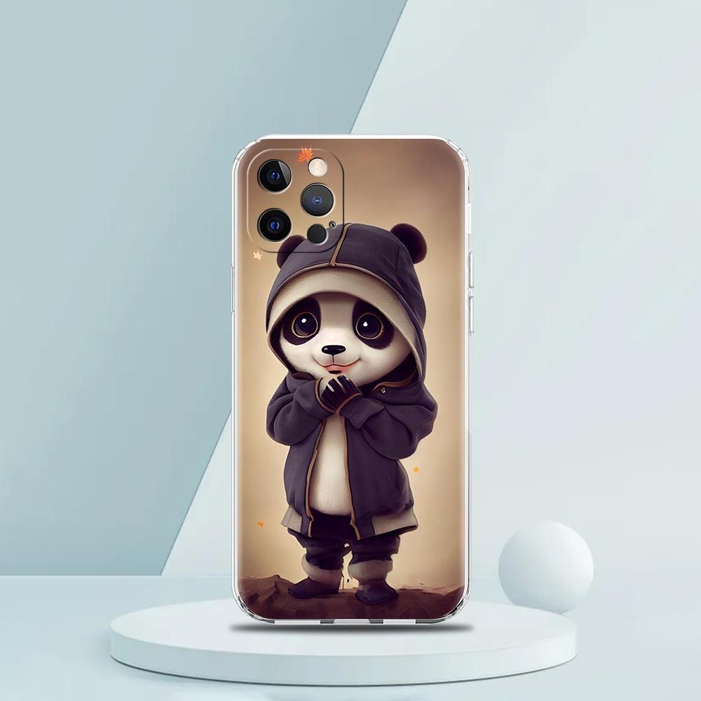 Süße Tier Panda Handyhülle für iPhone 16 15 14 13 12 Pro Max Transparent Weich für iPhone 11 Pro Max 7 8 Plus XS XR Hülle