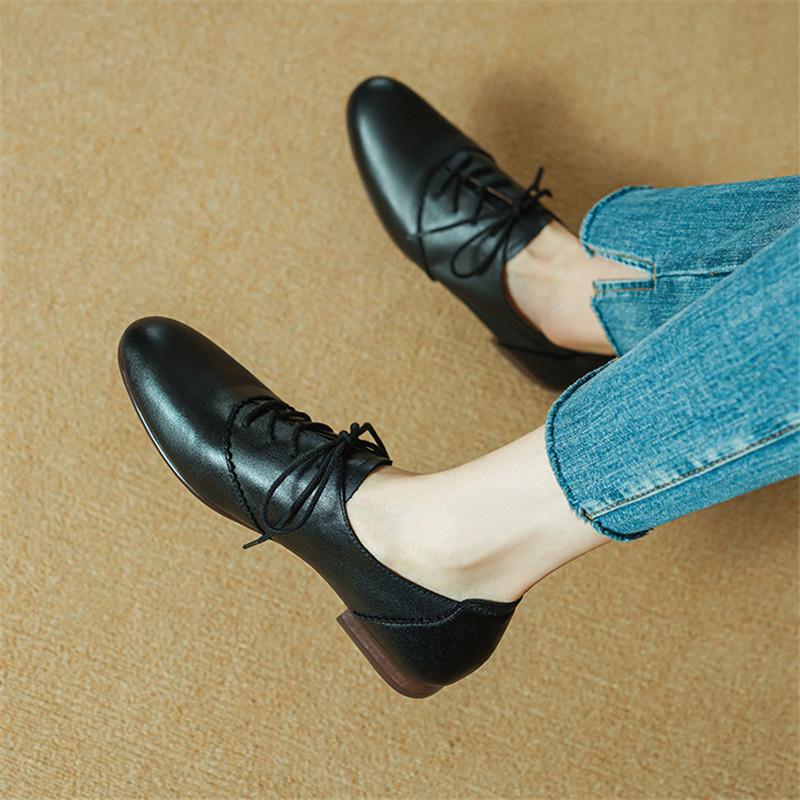 Fashion New Spring/autumn Genuine Leather Women Shoes Round Toe Shoes for Women Fashion Loafers Shoes Low Heels Handmade Women Pumps