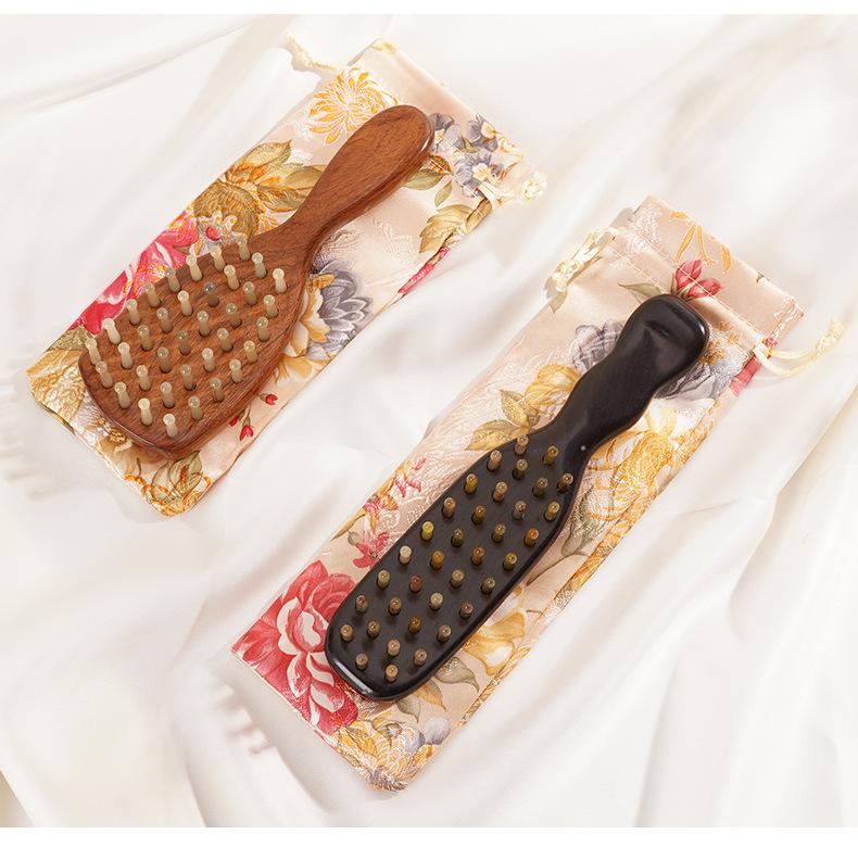 Curved Handle Ox Horn & Sandalwood Massage Comb with Pin Teeth for Men and Women